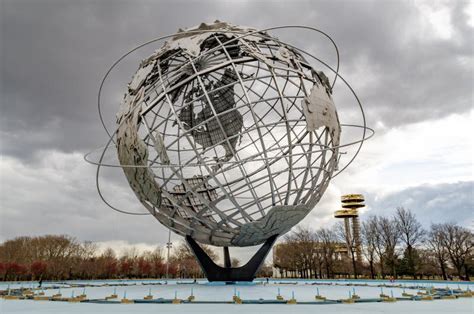 Unisphere With New York State Pavilion Observation Towers At Flushing