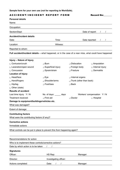 Incident Report Sample Form Master Of Template Document Gambaran