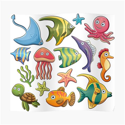 Sea Creatures Poster By Longford Redbubble