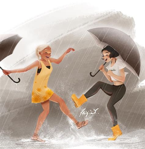Dancing In The Rain Art Print Best Friend Friendship Etsy Arte De