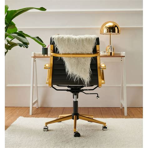 Luxmod Gold Office Chair In Black Leather Mid Back Office Chair With
