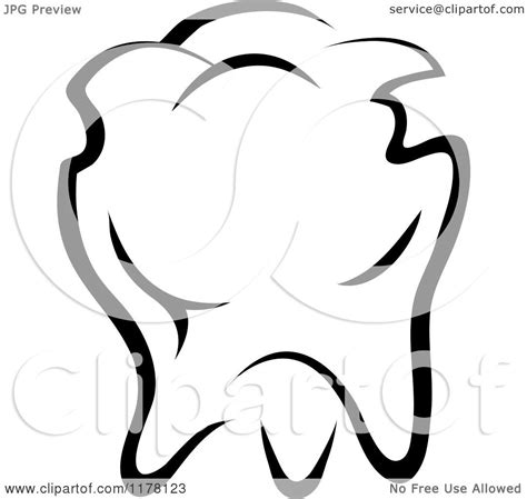 Clipart Of A Black And White Molar Tooth 4 Royalty Free Vector