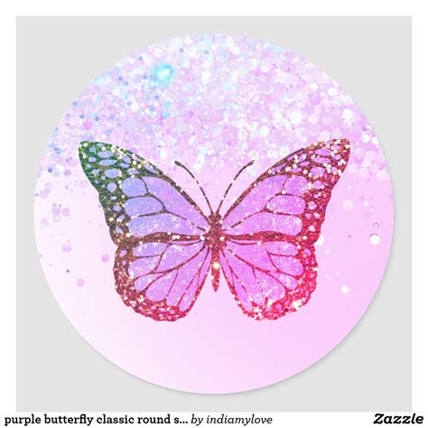 Purple Butterfly Classic Round Sticker In 2021 Purple