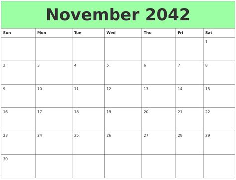 November 2042 Printable Calendars