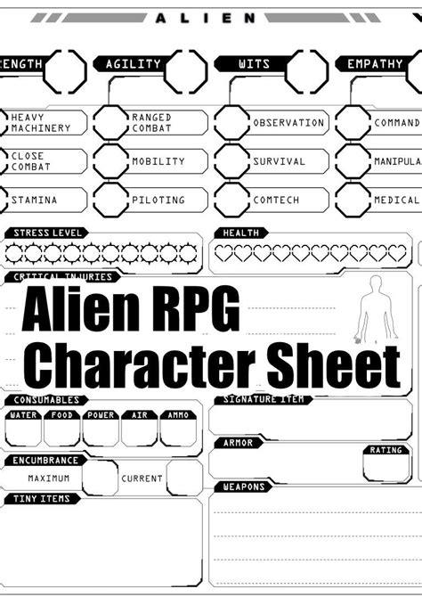 Alien Rpg Character Sheet Black Carrot Design Pathfinder Infinite