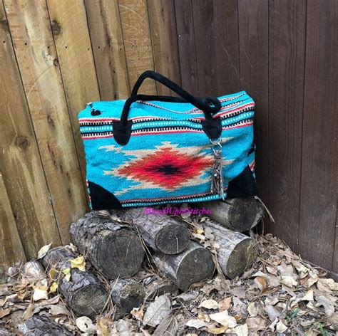 Turquoise And Tan Saddle Blanket Weekender Bag Travel Bag Etsy Bags