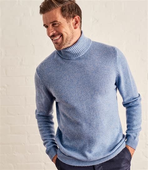 Sky Blue Mens Lambswool Polo Neck Jumper Woolovers Au
