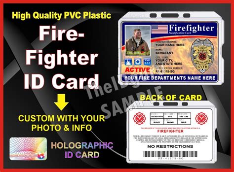 Firefighter Identification Card Custom With Your Photo And Dept Logo