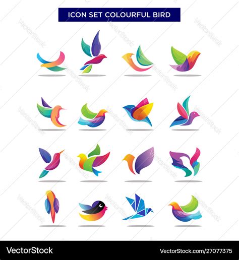 Abstract Geometric Birds Icon Set Exotic Colorful Vector Image