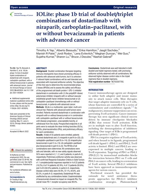 Pdf Iolite Phase B Trial Of Doublet Triplet Combinations Of Dostarlimab With Niraparib