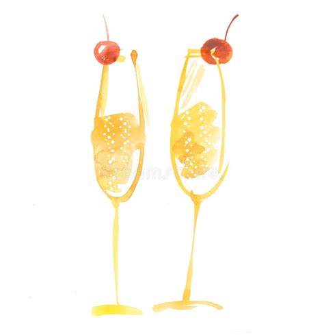 Hand Drawn Watercolor Champagne Stock Illustration Illustration Of Drinking White 74402220