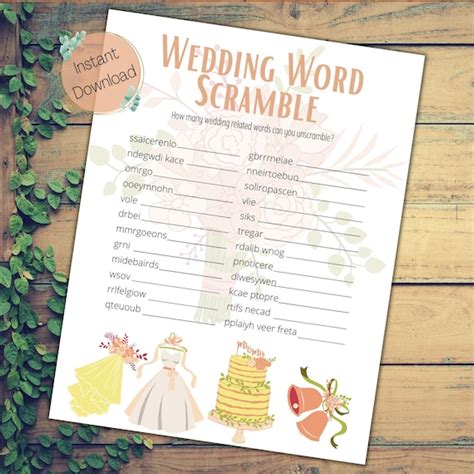 Wedding Word Scramble Printable Bridal Shower Game W Answer Etsy Finland