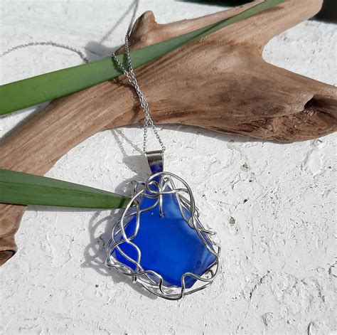 Blue Sea Glass Pendant Hand Made Atlantic Ocean Jewellery Etsy
