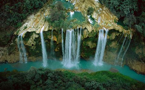 Waterfall River Cliff Forest Mexico Aerial View Nature Landscape