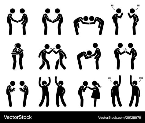 People Meeting And Greeting Gestures Etiquette Vector Image