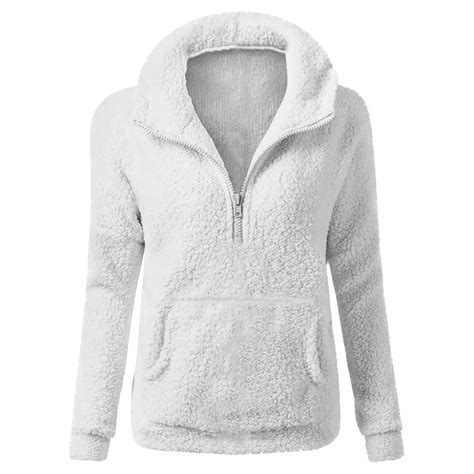 Womens Hoodie Sherpa Sweatshirts 2023 Long Sleeve Half Zip Fuzzy