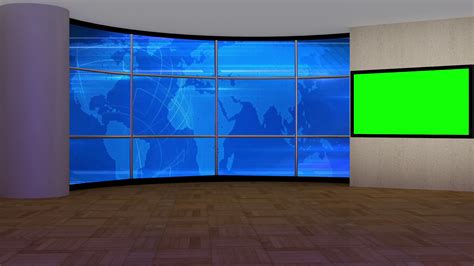 News Tv Studio Set Virtual Green Screen Background Loop Stock Video Images