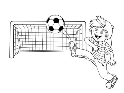 Colorir página contorno de um desenho animado menino um gol de