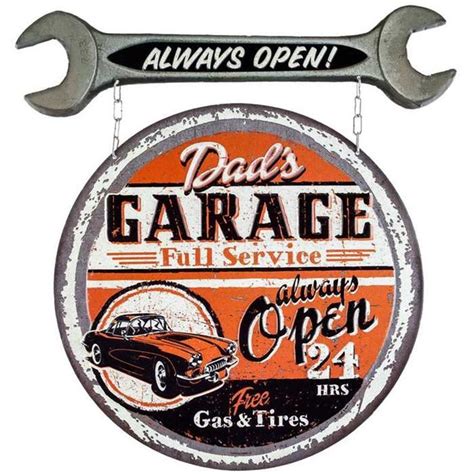 Large Vintage Style Dads Full Service Garage Always Open Metal Tin