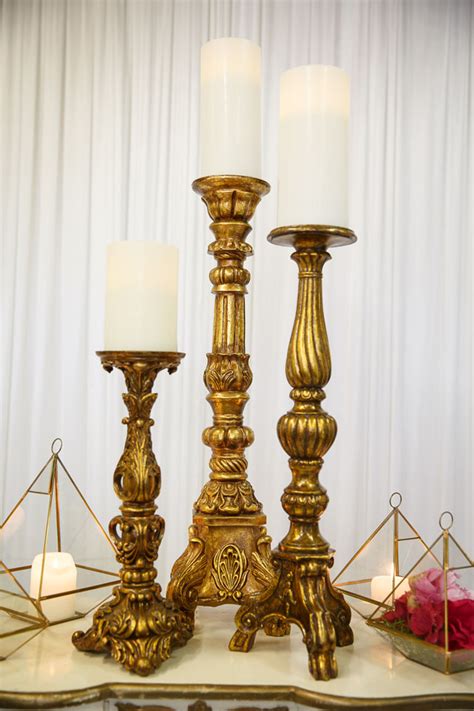 Gold Baroque Ornate Pillar Candle Holder Wedstyle