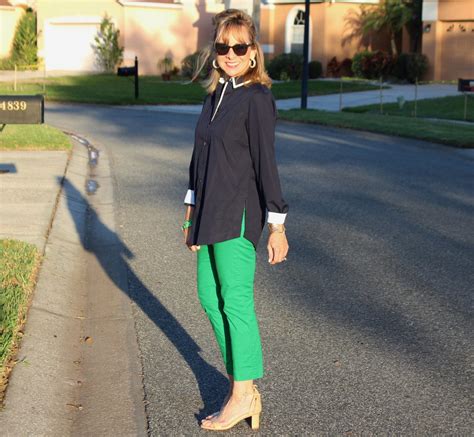 Wearing Navy Blue And Green This Blondes Shopping Bag
