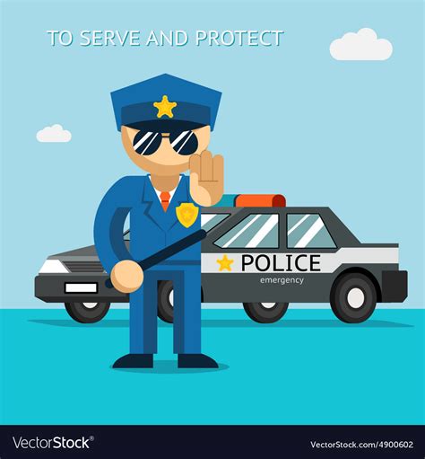 Serve And Protect Police Officer Stands In Front Vector Image