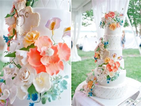 Gently lift the fondant over rolling pin and position on cake. Fondant floral topped wedding cake