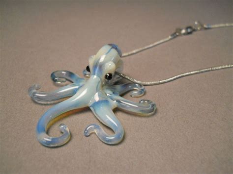 Pearl Octopus Pendant Octopus Jewelry Blue Sea Glass Colored Octopus Necklace Octopus Glass