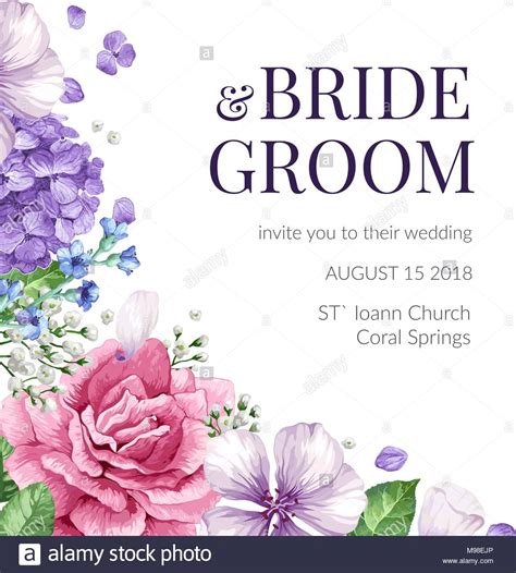 Wedding Invitation Card With Flowers In Watercolor Style