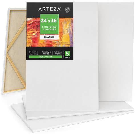 Arteza Stretched Canvas Classic White 24x36 Large Blank Canvas