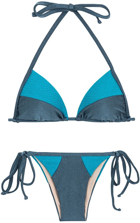 Blue Tones Textured Triangle Side Tie Bikini Galaxia Recorte Tri