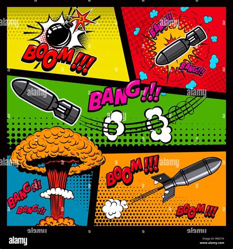 Comic Page Mockup With Color Background Bomb Dynamite Explosions