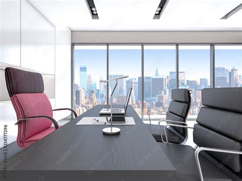 Modern Luxury Ceo Office Interior Design With Cityscape 3d Rendering