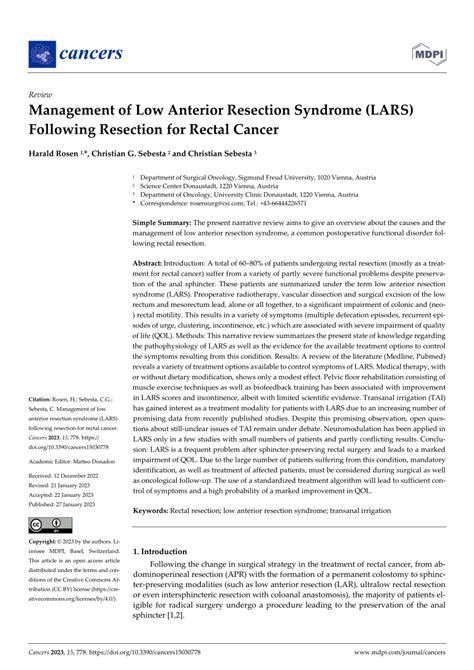 Pdf Management Of Low Anterior Resection Syndrome Lars Following
