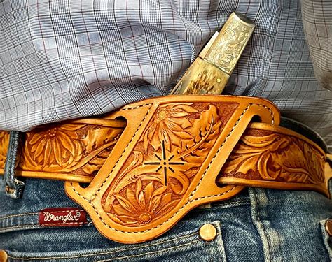 Western Hand Tooled Leather Belt With N Offering Store