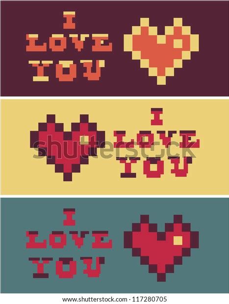 Pixel Art Love You Heart Text Stock Vector Royalty Free 117280705