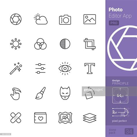 Photo Editor App Outline Vector Icons Pro Pack High Res Vector Graphic