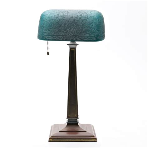 Vintage Emeralite Bankers Desk Lamp With Etched Green Glass Shade Ebth