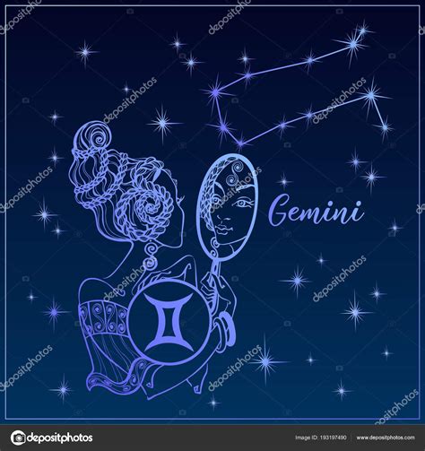 Zodiac Sign Gemini A Beautiful Girl — Stock Vector © Grigaolga 193197490
