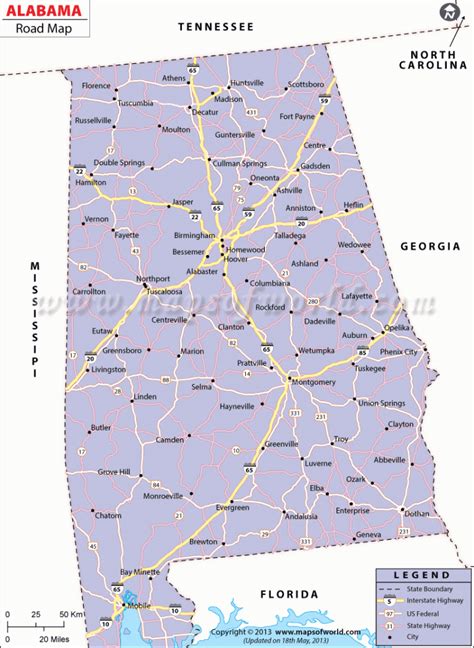 Alabama Road Map Alabama Highways Map Alabama Interstates Alabama