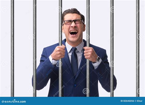 The Young Businessman Behind The Bars In Prison Stock Photo Image Of