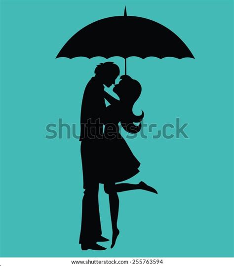 Kissing Couple Under Umbrella Silhouette Stock Vector Royalty Free 255763594 Shutterstock