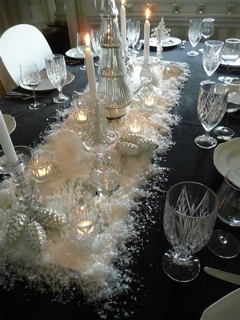 Black And White Snowy Christmas Table Christmas Centerpieces