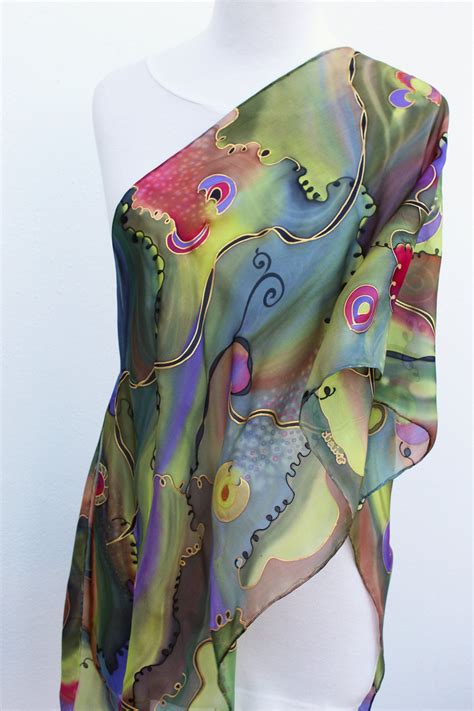 Hand Painted Abstract Silk Scarf Colorful Large Lightweight Etsy
