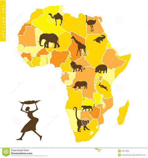 African Set With Map And Animals Stock Vector Illustration Of Bison