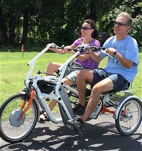 Unlike a tandem, where the riders are inline to one another, here the riders are side by side. Orion Side By Side Adult 8 Speed Recumbent Tandem Tricycle