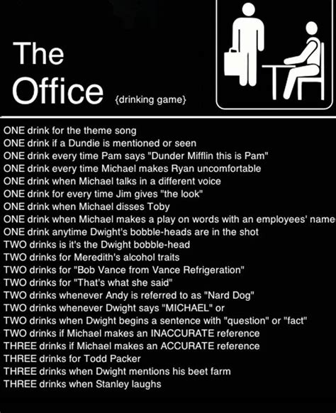 Pin by Mary on Drinks | The office drinking game, Song one, Songs