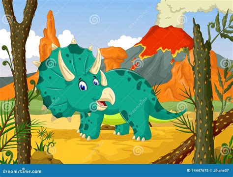 Funny Triceratops Dinosaur Animal Character Cartoon Illustration