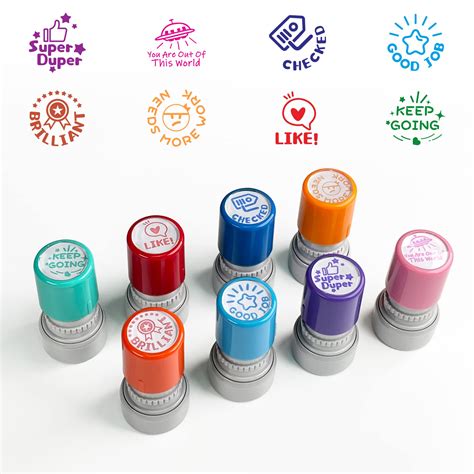 Buy Round Teacher Stamps For Grading Classroom Set Of 8 Color Rubber Teacher Self Inking Stamp