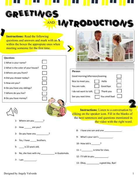 Greetings And Introductions Exercise Aprender Ingl S Ejercicios De Ingles Citas De Nimo